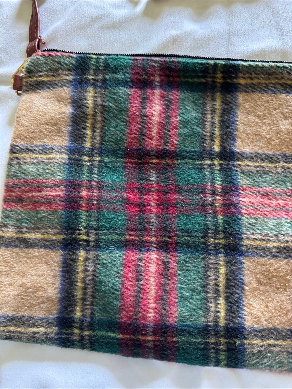 Plaid Wool Crossbody or Wristlet Bag with Brown Leather Tassel Zipper Pull - Picture 2 of 7